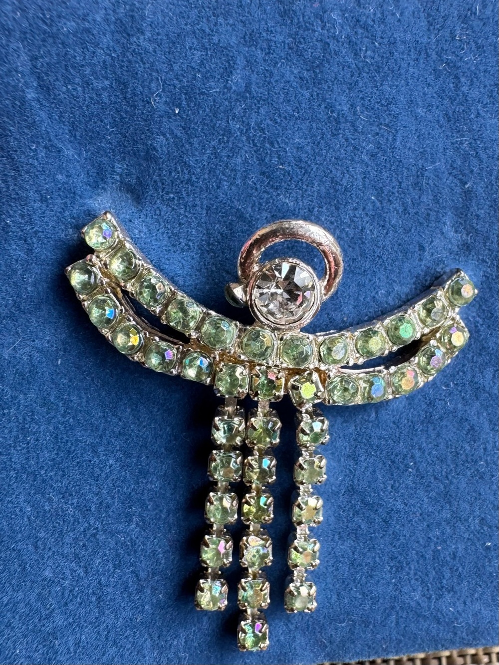 Vintage Avon Peridot Rhinestones Angel Tac Pin Brooch